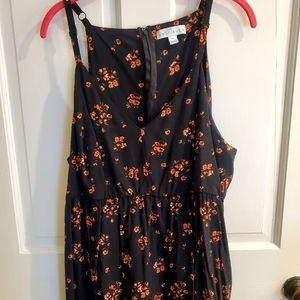 Black spaghetti strap long top with flowers